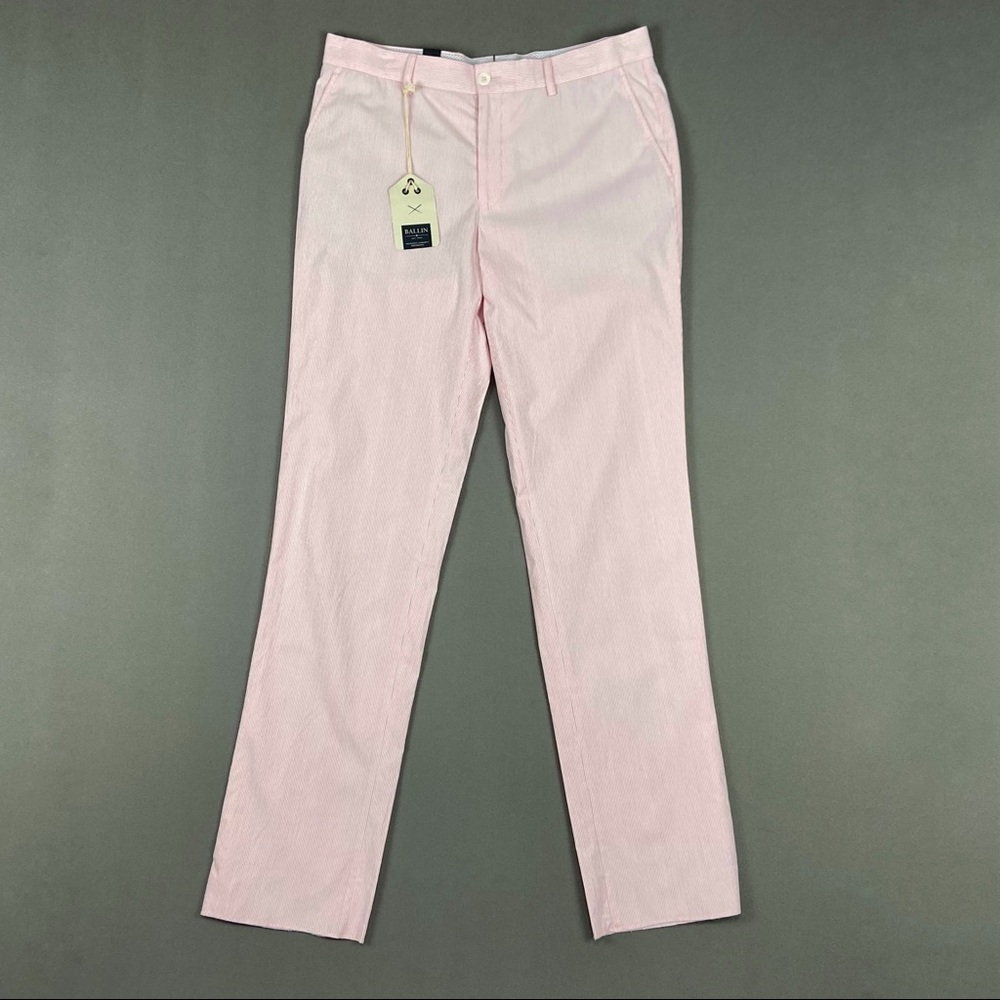 Ballin Mens Atwater Pink Seersucker Flat Front Pants Mansfield Fit size 36